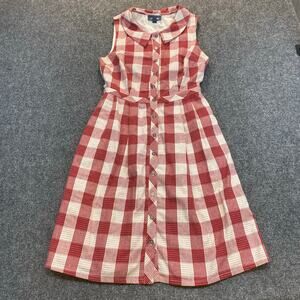 ModCloth Dress Womens 2 Red White Linen Gingham Retro Picnic Cottagecore Coastal